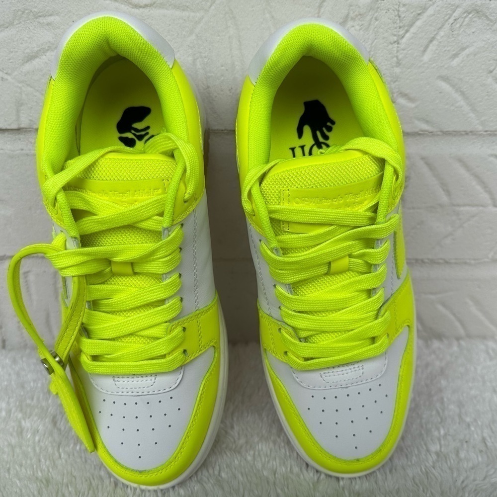 New Off-White Out Of Office Lemon/White Leather Sneakers Size 38 - Picture 4 of 14